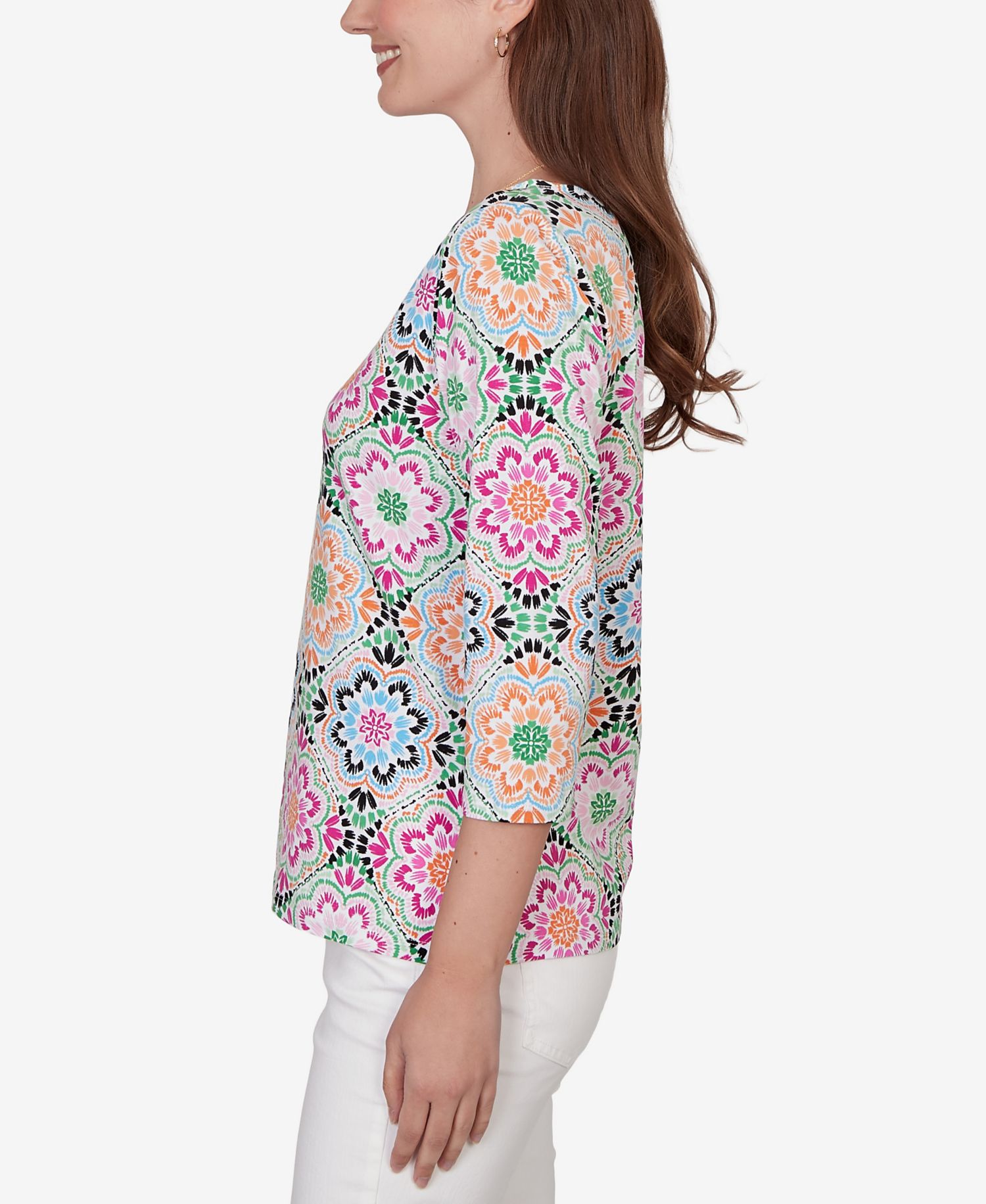 Petite Kaleidoscope Floral Boat Neck Knit Top