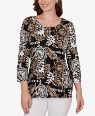 Petite Tropical Patchwork Scoop Neck Knit Top