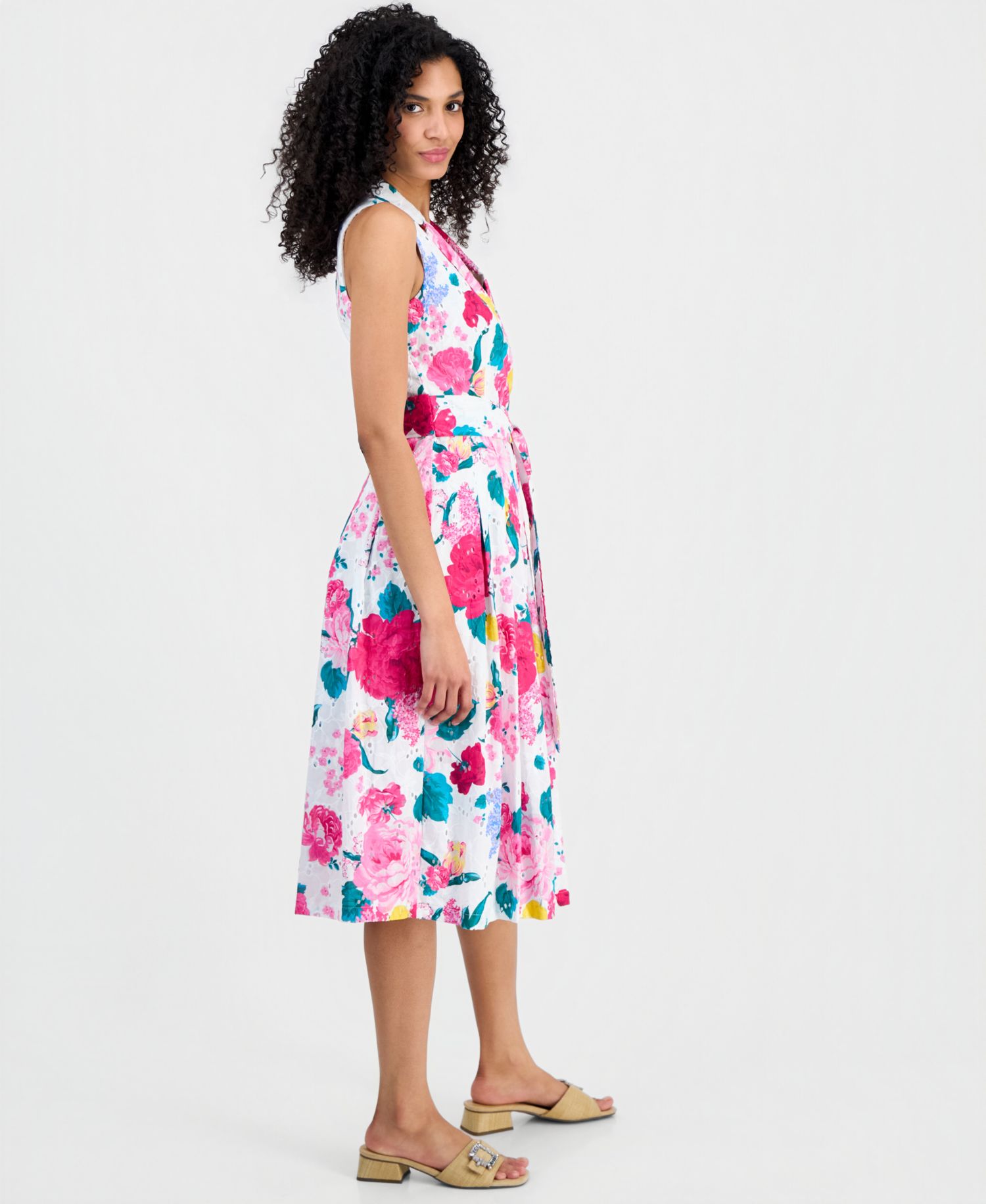 Petite V-Neck Notch Collar Printed Wrap Dress