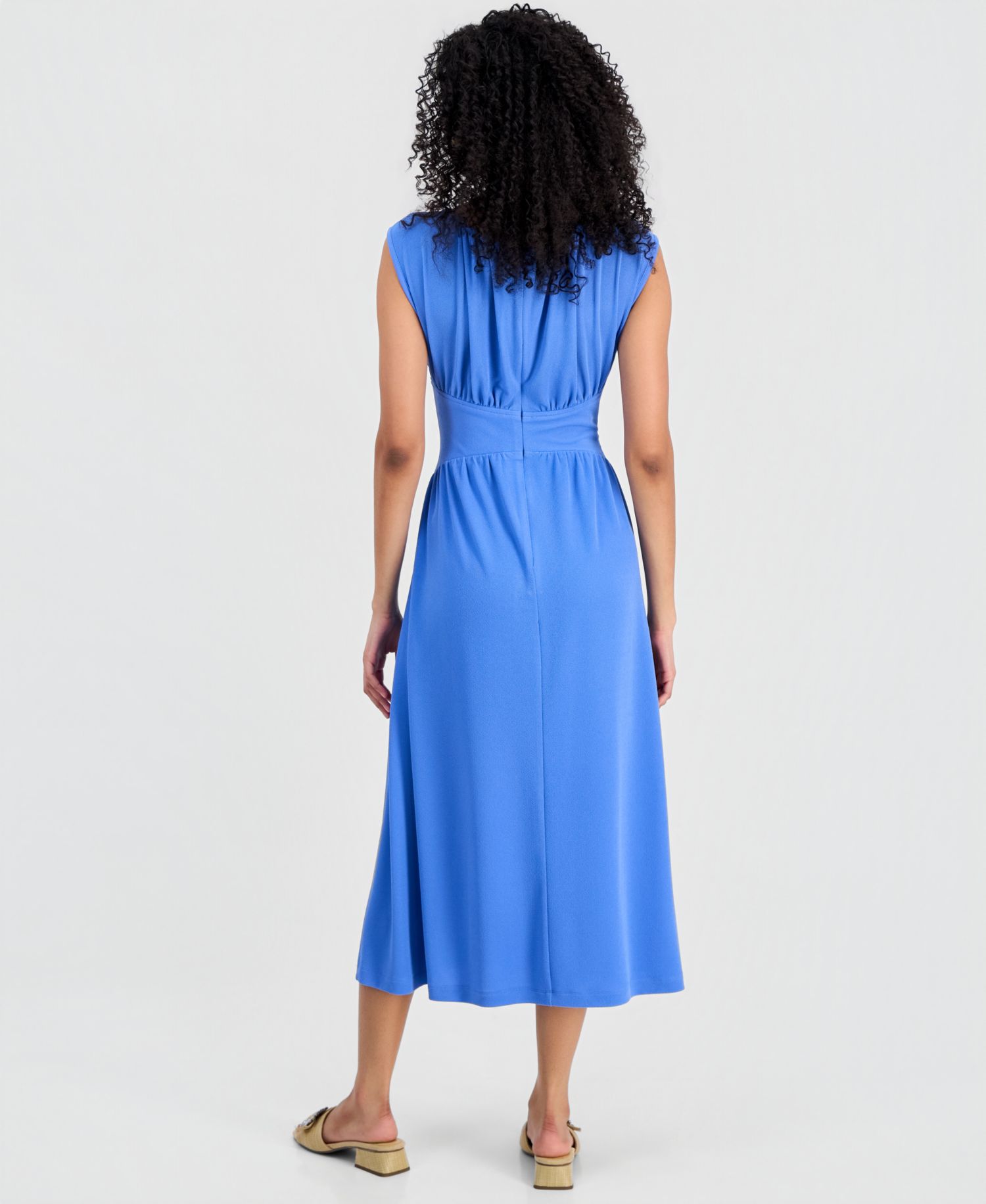 Women's Boat-Neck Shirred Midi Dress