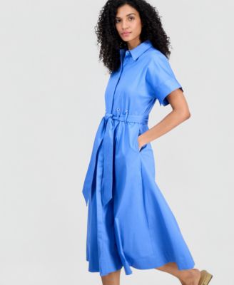 Women's Short-Sleeve Belted Loop-Detail Shirtdress