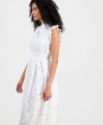 Women's Mandarin-Collar Ruffle-Sleeve Midi Dress