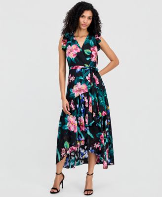 Women's Ruffle-Sleeve V-Neck High-low Patio Wrap Dress