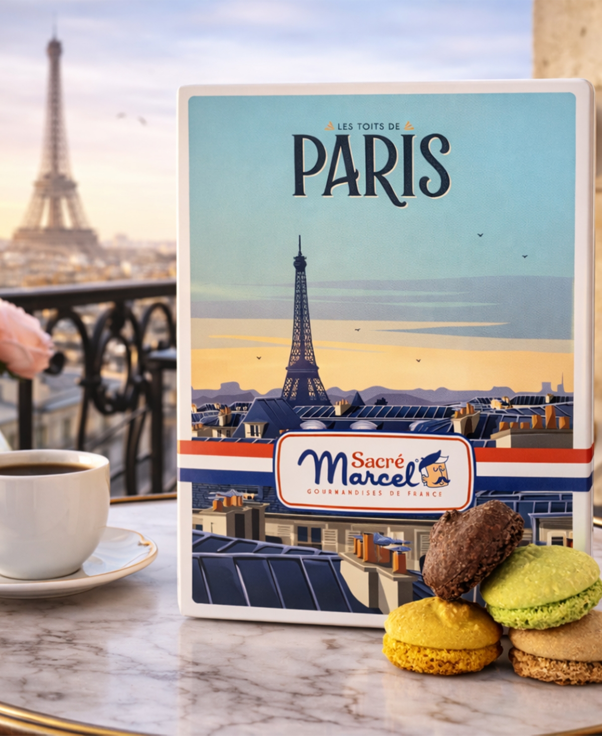 Sacre Marcel Paris Roof Tin Box Macarons Biscuits, 4.23 oz.