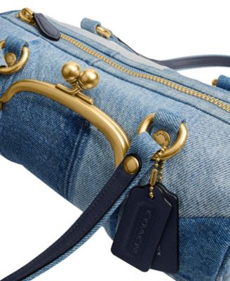 Barrel Small Denim Kisslock Slim Shoulder Bag