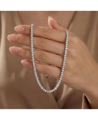 Elegant White Gold Plated Radiant 2MM CZ Slim Tennis Necklace