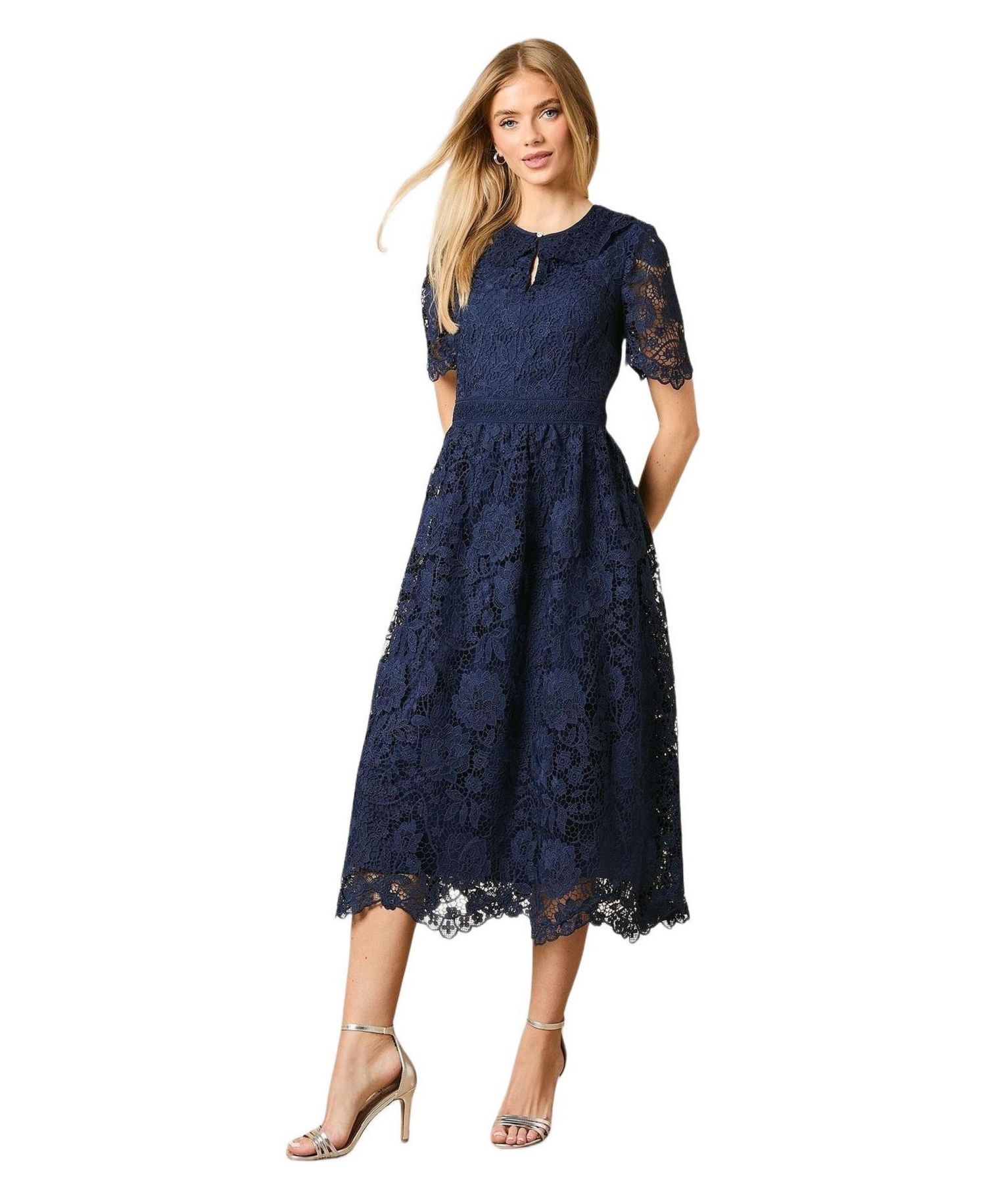 Women's Occasion Lace Collared Midi Dress