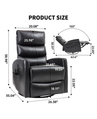 Recliner Chair with Heat Massage Manual Rocker and Swivel in Fabric