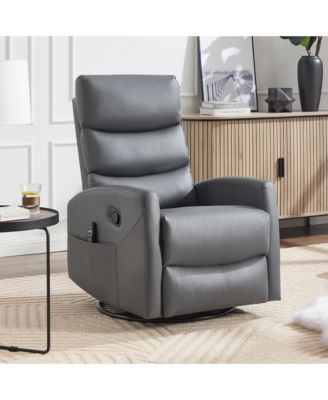 Recliner Chair with Heat Massage Manual Rocker and Swivel in Fabric