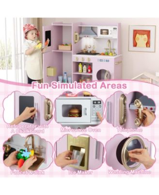 Pretend Play Kitchen Toy with Range Hood, Ice Maker & Telephone for Kids  Role Play