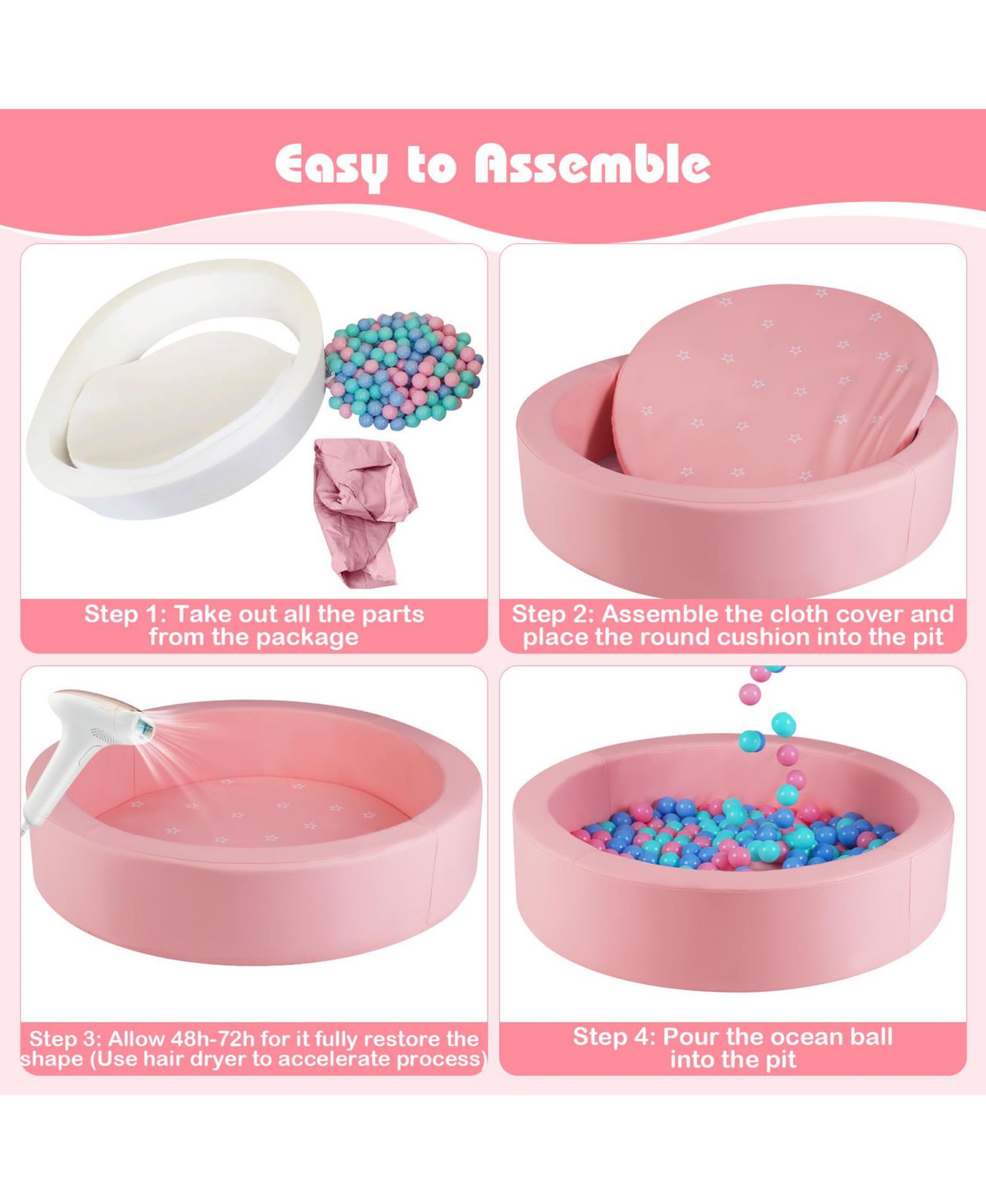 42.5" Round Foam Ball Pit for Toddlers with Washable Cover