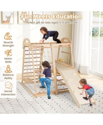 8-in-1 Montessori Wooden Jungle Gym Climber with Slide, Monkey Bar & Play Features for Active Kids