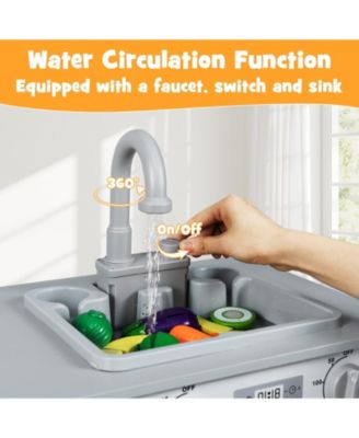 Wooden 2-Piece Kids Kitchen Playset with Fridge & Running Water for Imaginative Play