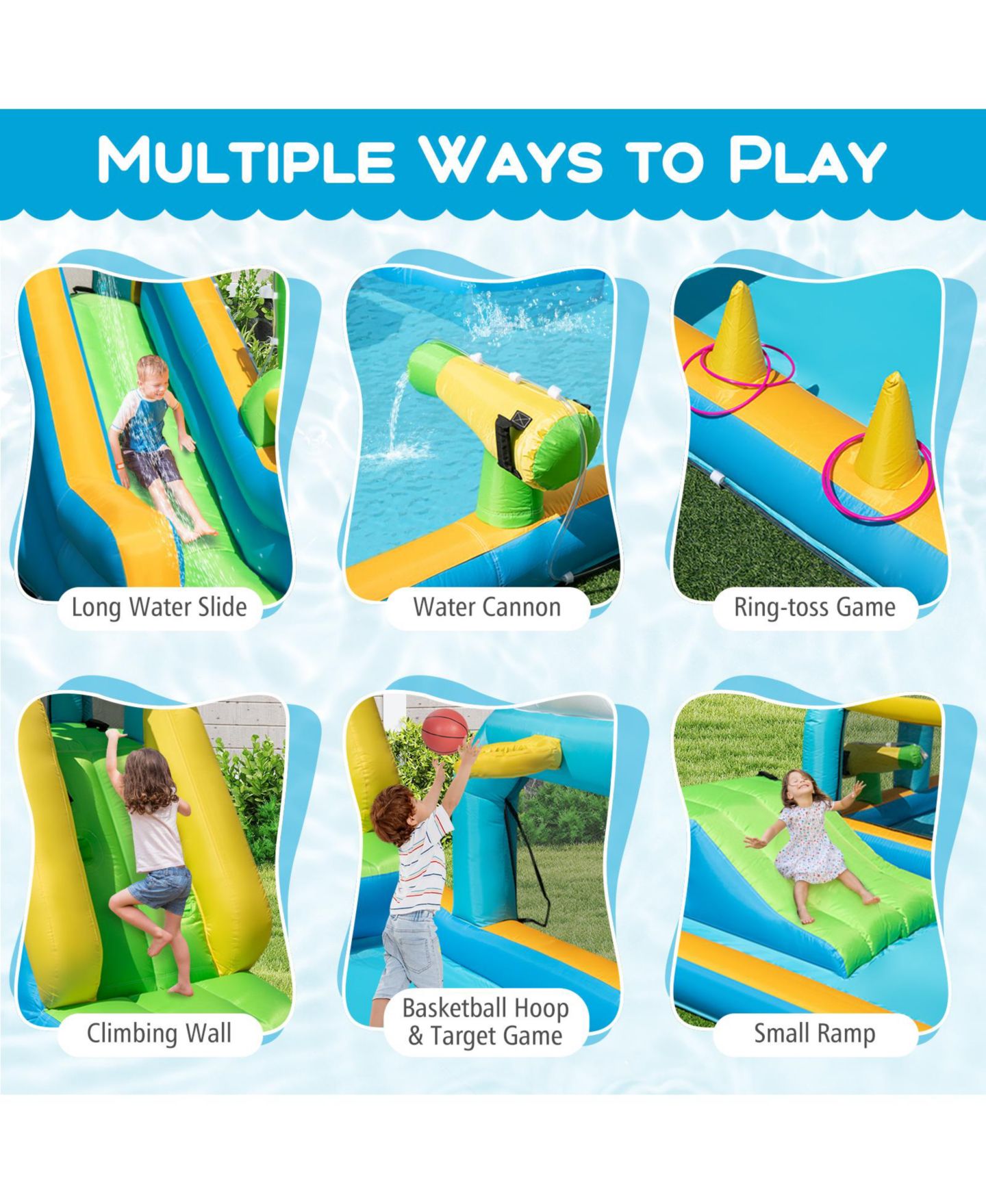 Детская игрушка Mecale Tropical Inflatable Dual Water Slide Aqua Park with 735W Blower Included, цвет: Синий — фото 2