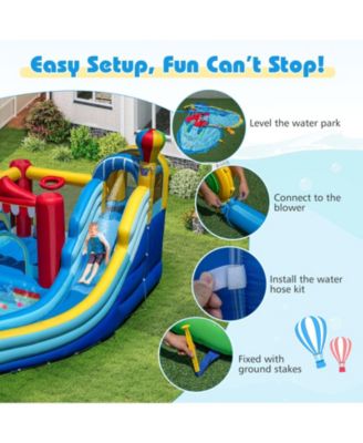 Inflatable Water Park with Splash Pool, 50 Ocean Balls, 750W Blower