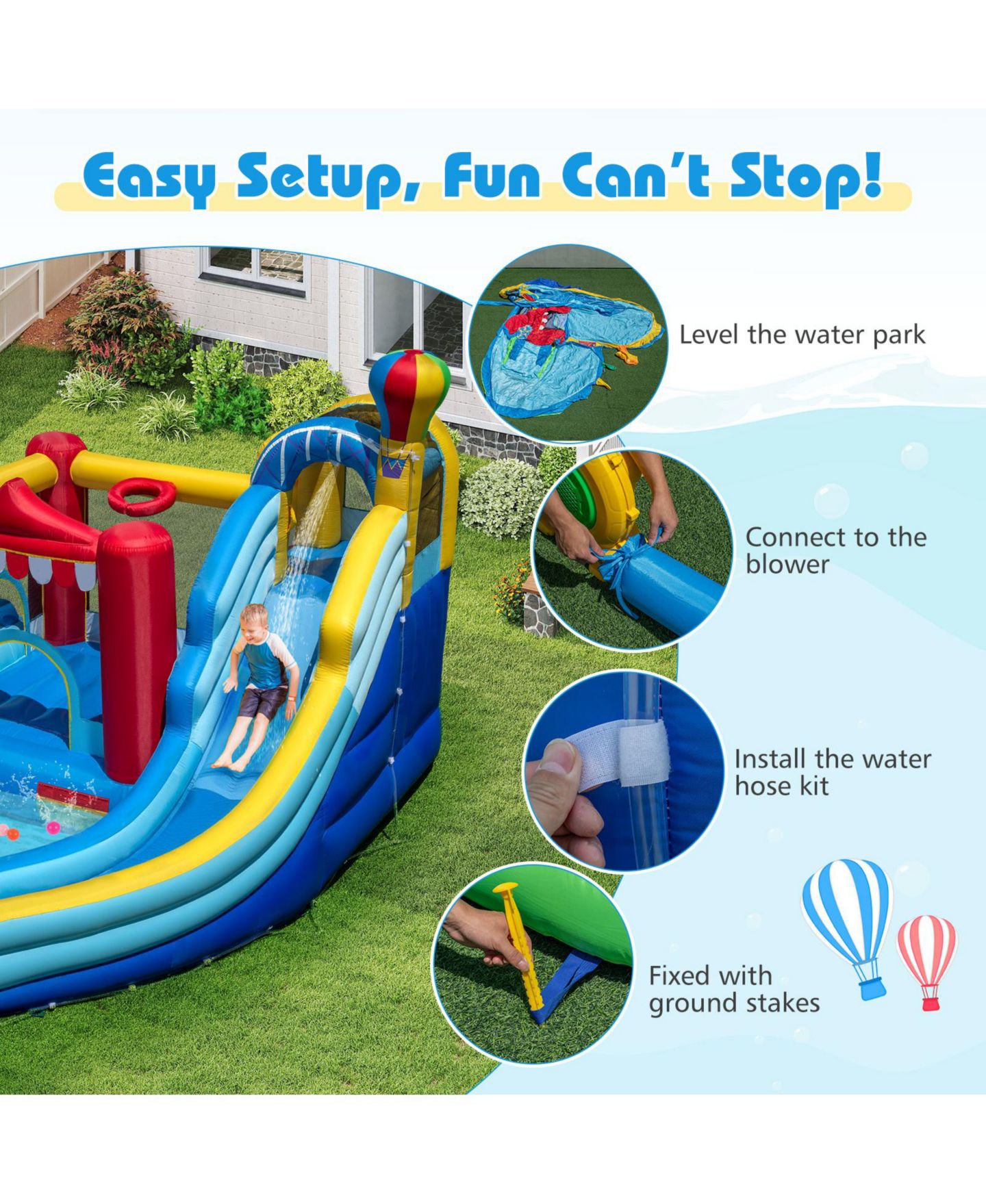 Детская игрушка Mecale Inflatable Water Park with Splash Pool, 50 Ocean Balls, 750W Blower, цвет: Синий — фото 4