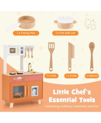 Kids Play Kitchen with Microwave & Rotating Knobs for Boys & Girls Ages 3-6