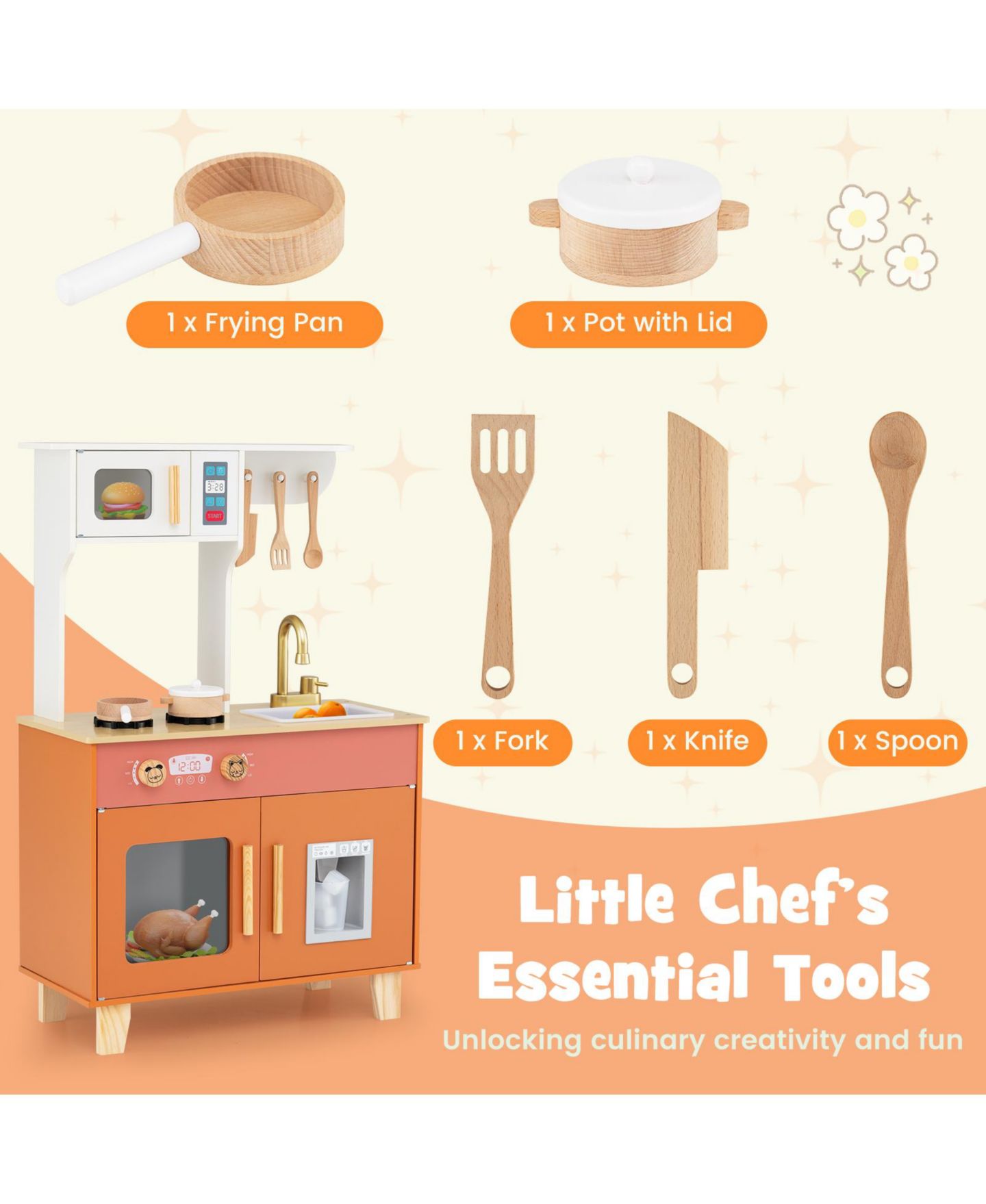 Детская игрушка Mecale Kids Play Kitchen with Microwave, Ages 3+, цвет: Коричневый — фото 3