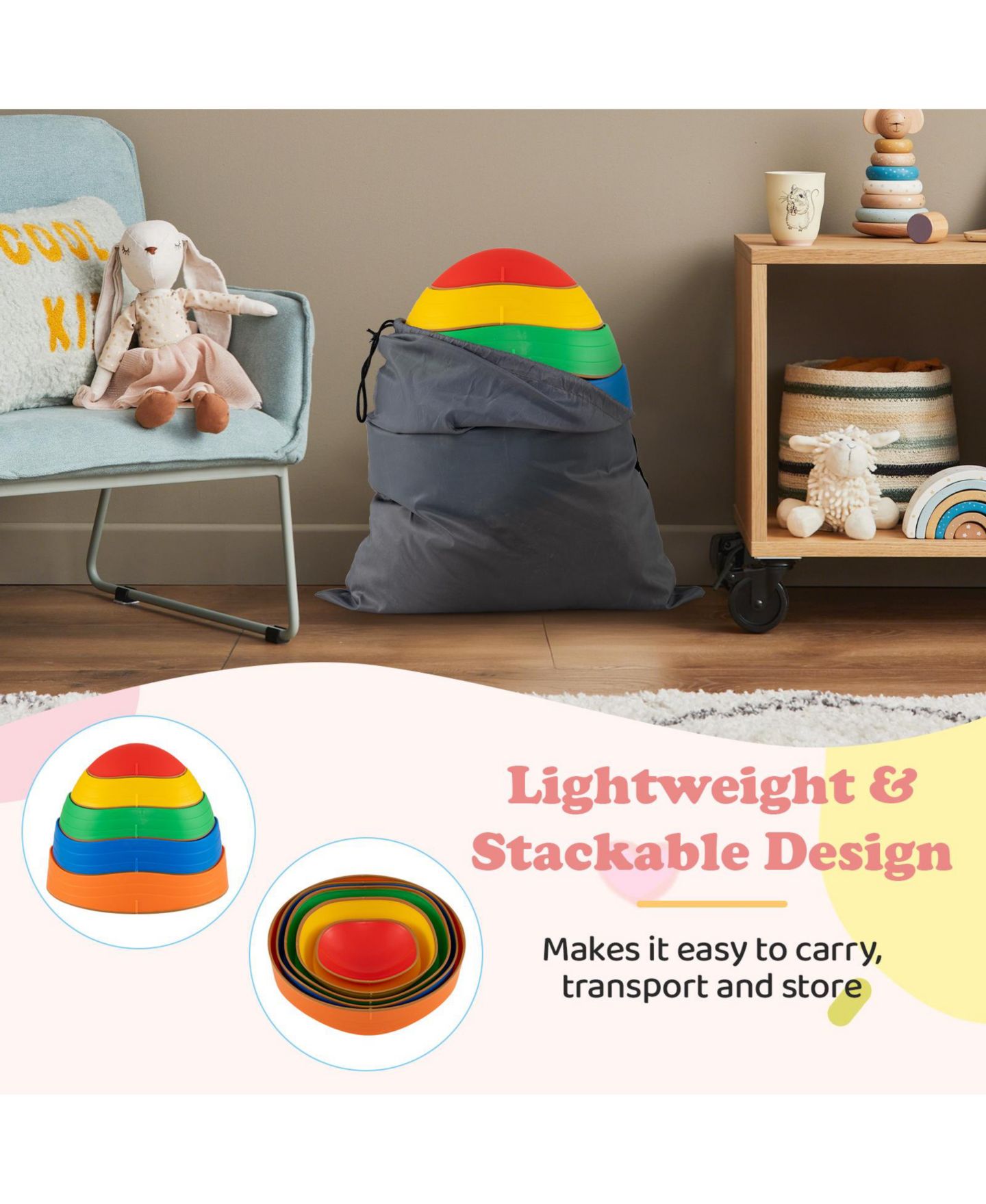 Детские игрушки Mecale 5-Piece Non-Slip Balance Stepping Stones, Ages 3+, цвет: Синий — фото 4