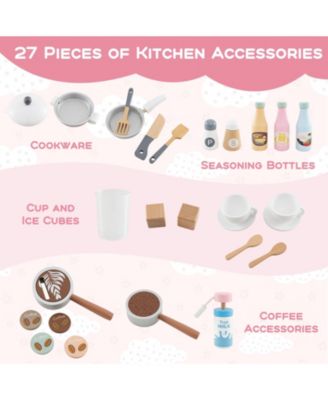 Kids Wooden Kitchen Set with Coffee Maker and Accessories, Play