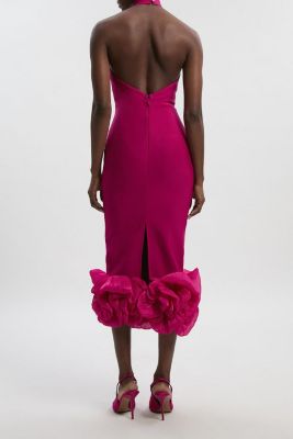 Women's Ruffle Hem Halter Knit Midi Dress