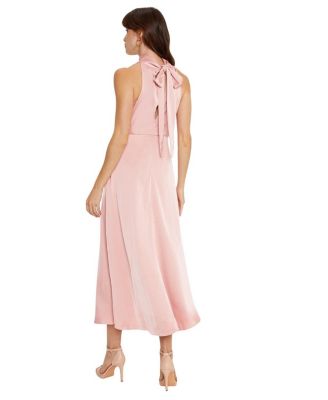 Women's Satin Halter Neck Midi Bridesmaid Dress