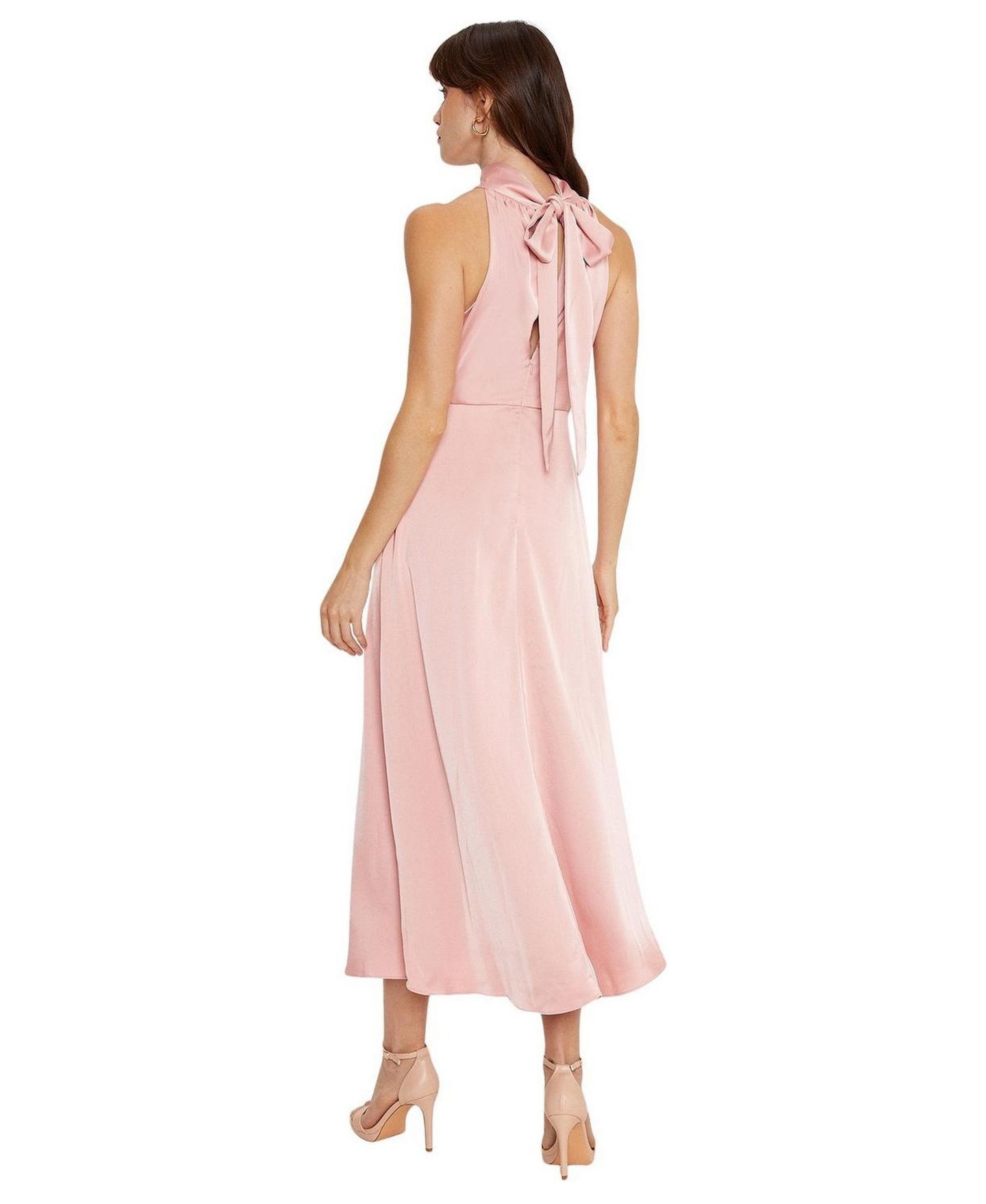 Женское платье Oasis Satin Halter Neck Midi Bridesmaid, цвет: Пудровый — фото 3