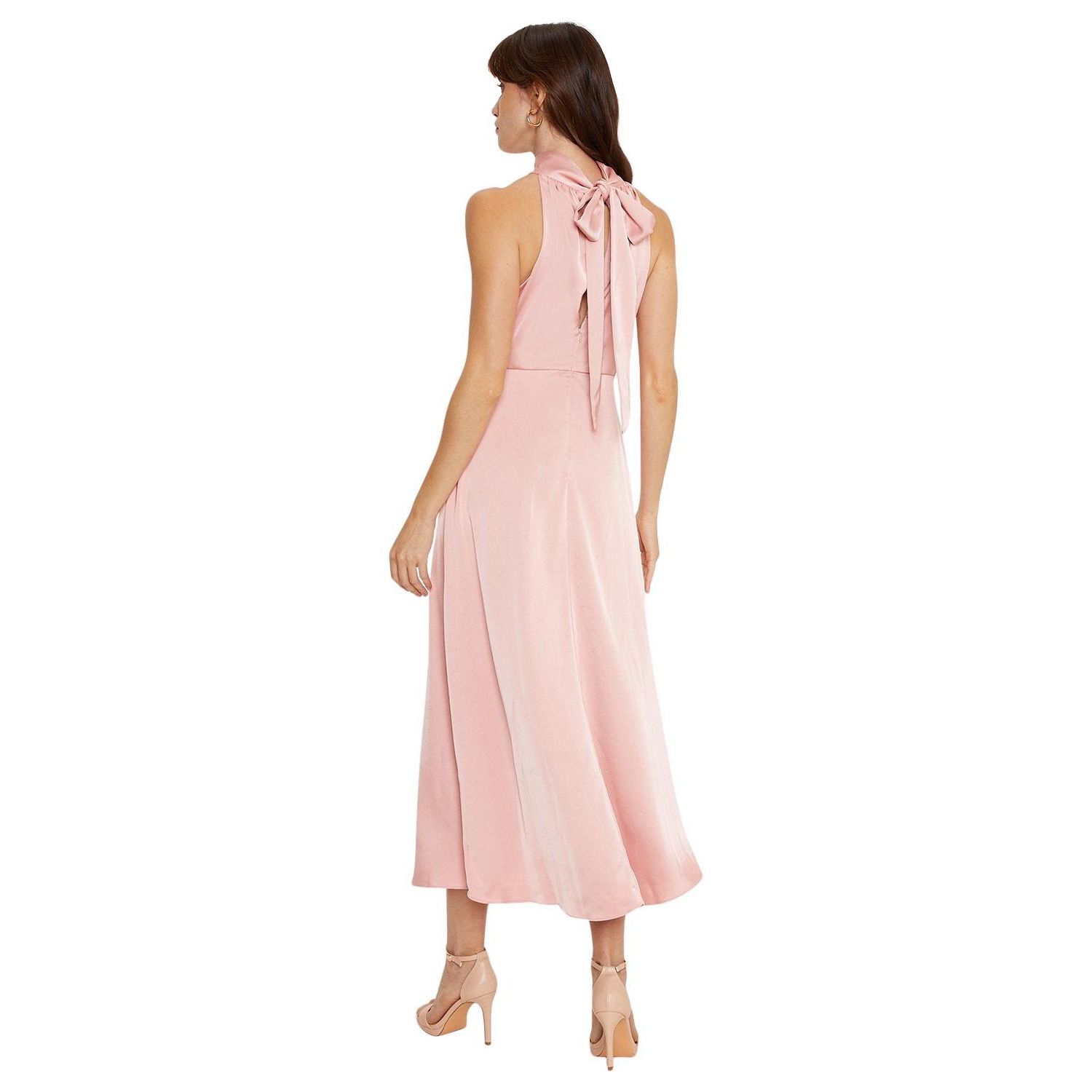 Women's Satin Halter Neck Midi Bridesmaid Dress