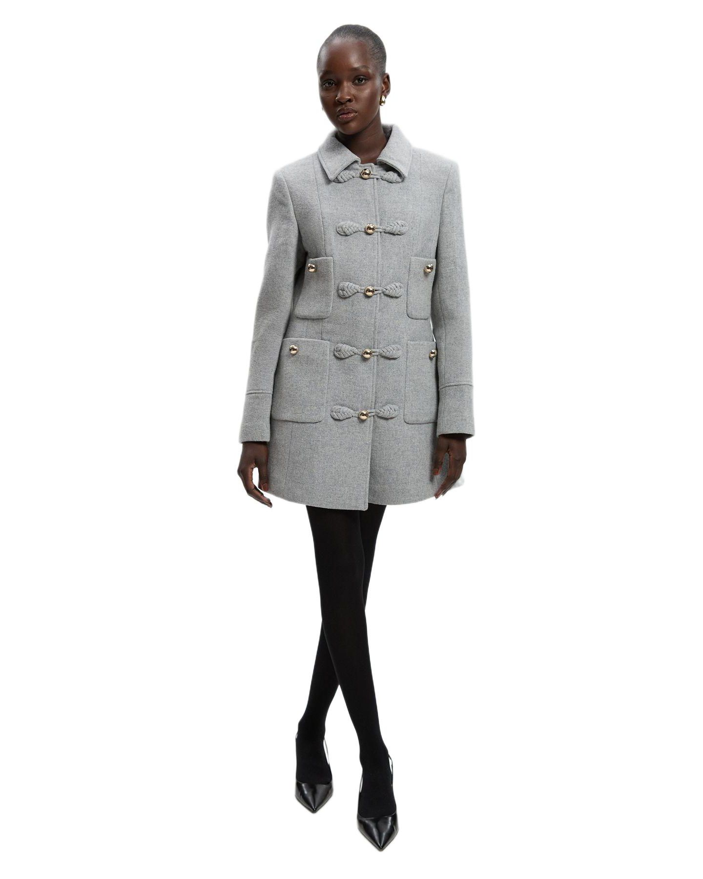 Женское пальто Karen Millen Sculpted Midi Knot-Front Occasion, цвет: Серый меланжевый — фото 1