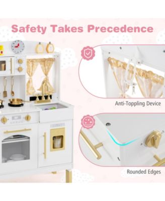 Play Kitchen for Kids, Wooden Chef Pretend Playset with 3 Adjustable Heights & Microwave