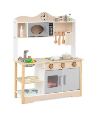 Wooden Play Kitchen Cooking Toy Playset for Kids, Imaginative Pretend Play