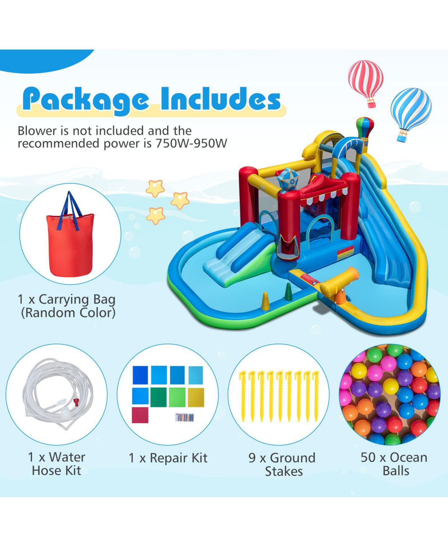 Детская игрушка Mecale Inflatable Water Park with Water Slide, Splash Pool & Water Cannon, Ages 3-12, цвет: Синий — фото 8