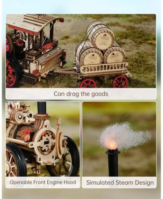 3D Puzzle Adults 469pcs Electric Vintage Car Steam Engine Model Kits, Mechanical Wooden Assembly Puzzles Vehicle DIY Hobbies Christmas Gifts