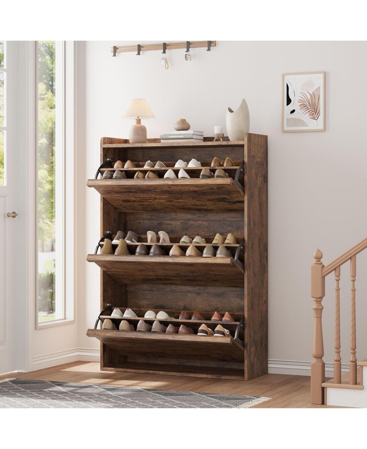 gaomon Shoe Cabinet with 3 Flip Drawers, Wooden Shoe Organizer Cabinet with Adjustable Shelf, Shoe Storage for Entryway, Hidden Shoe Cabinet