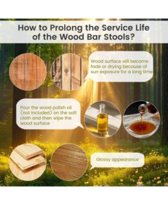 Set of 2 Outdoor 18-Inch Wood Bar Stools with Footrest