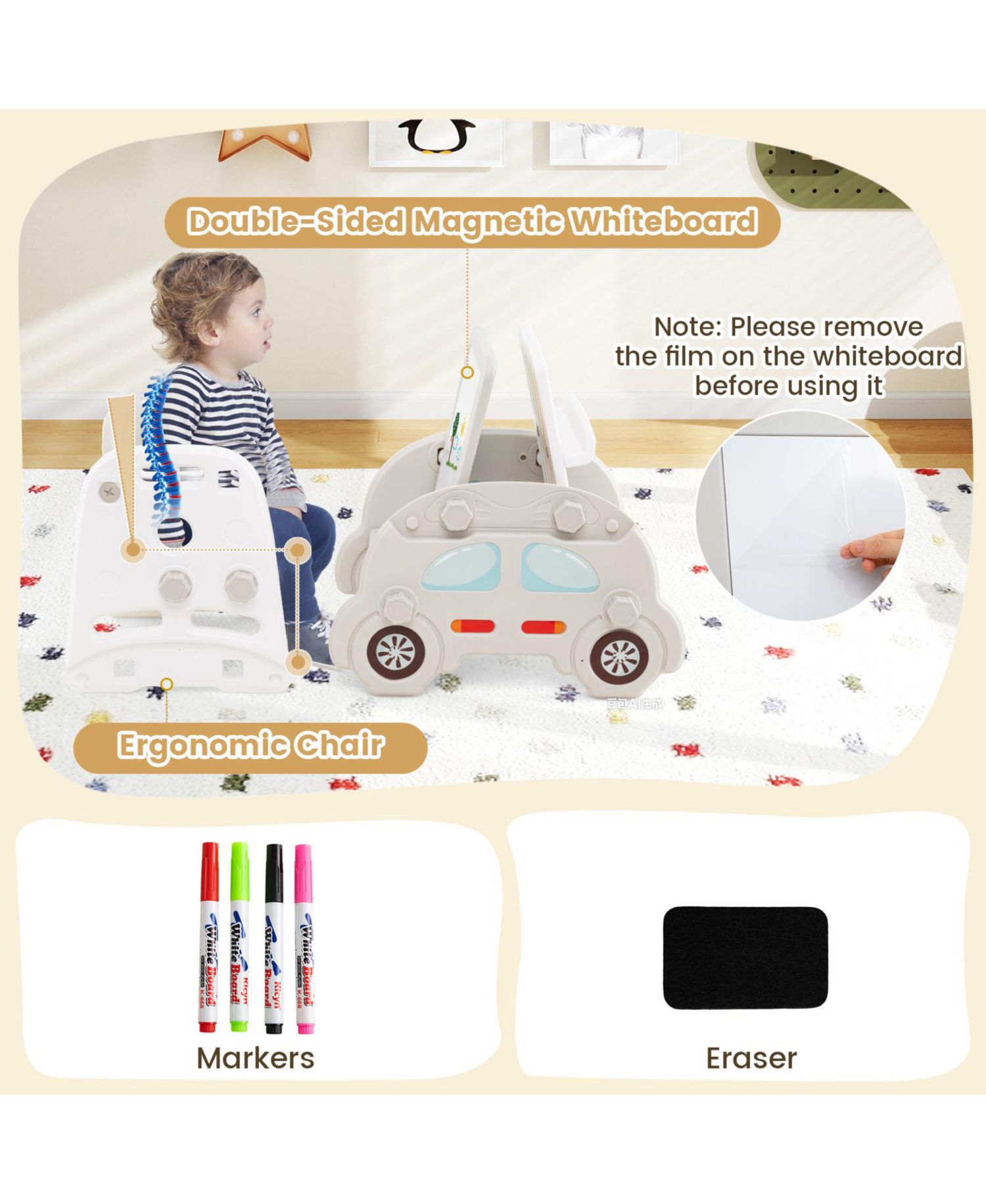 Toddler 5-in-1 Indoor Playground Slide Set with Easel, Stool and Book Rack