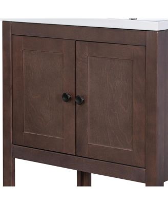24" Bathroom Vanity with Ceramic Sink, Solid Wood Frame, Open Shelf Storage for Modern Small Spaces