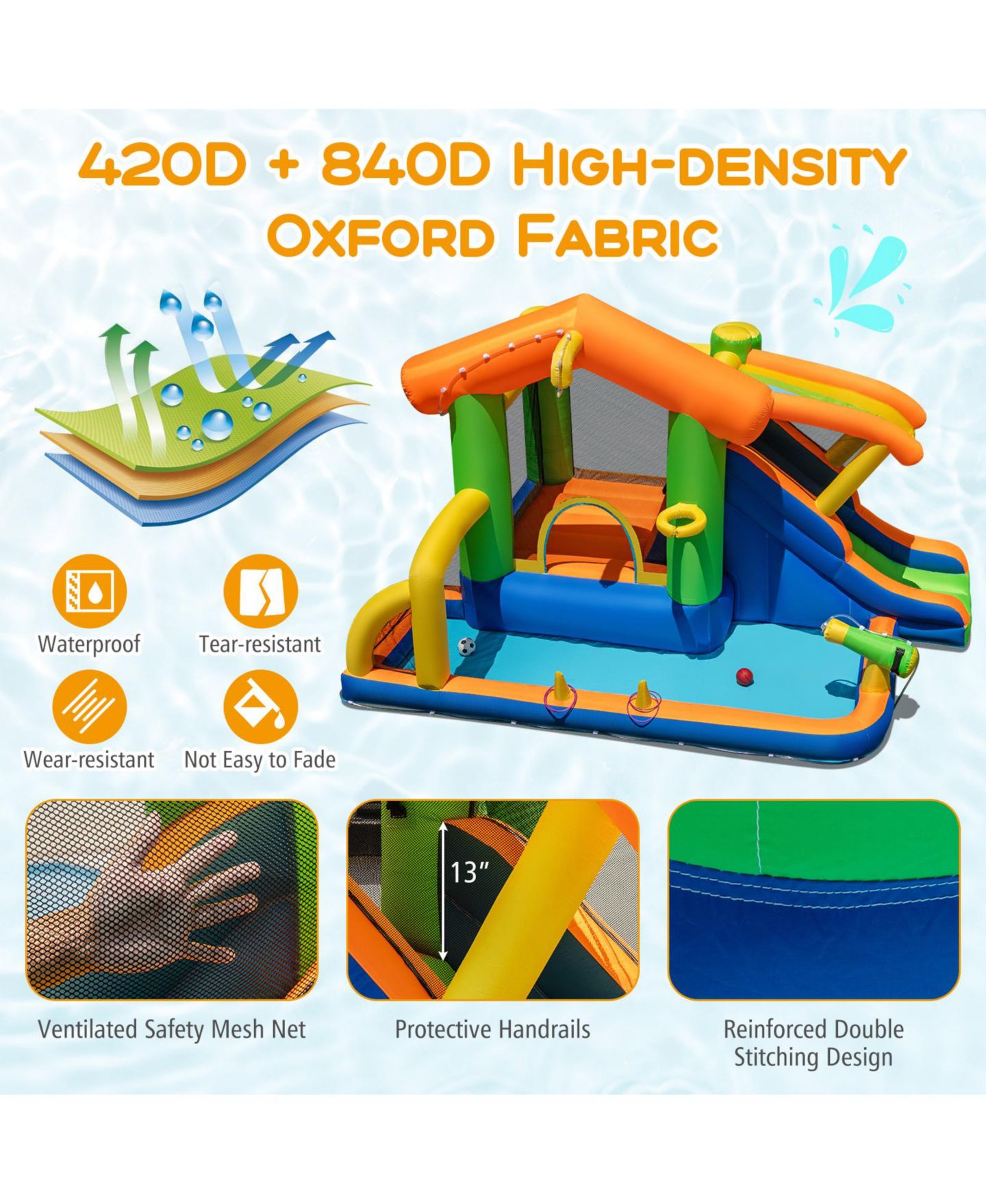 Детская игрушка Mecale 8-in-1 Inflatable Jumping Castle with Slide, 520W Blower Included, цвет: Синий — фото 4