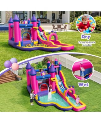 Princess Inflatable Water Slide Bounce Castle with Climbing Wall, 680W Blower Included