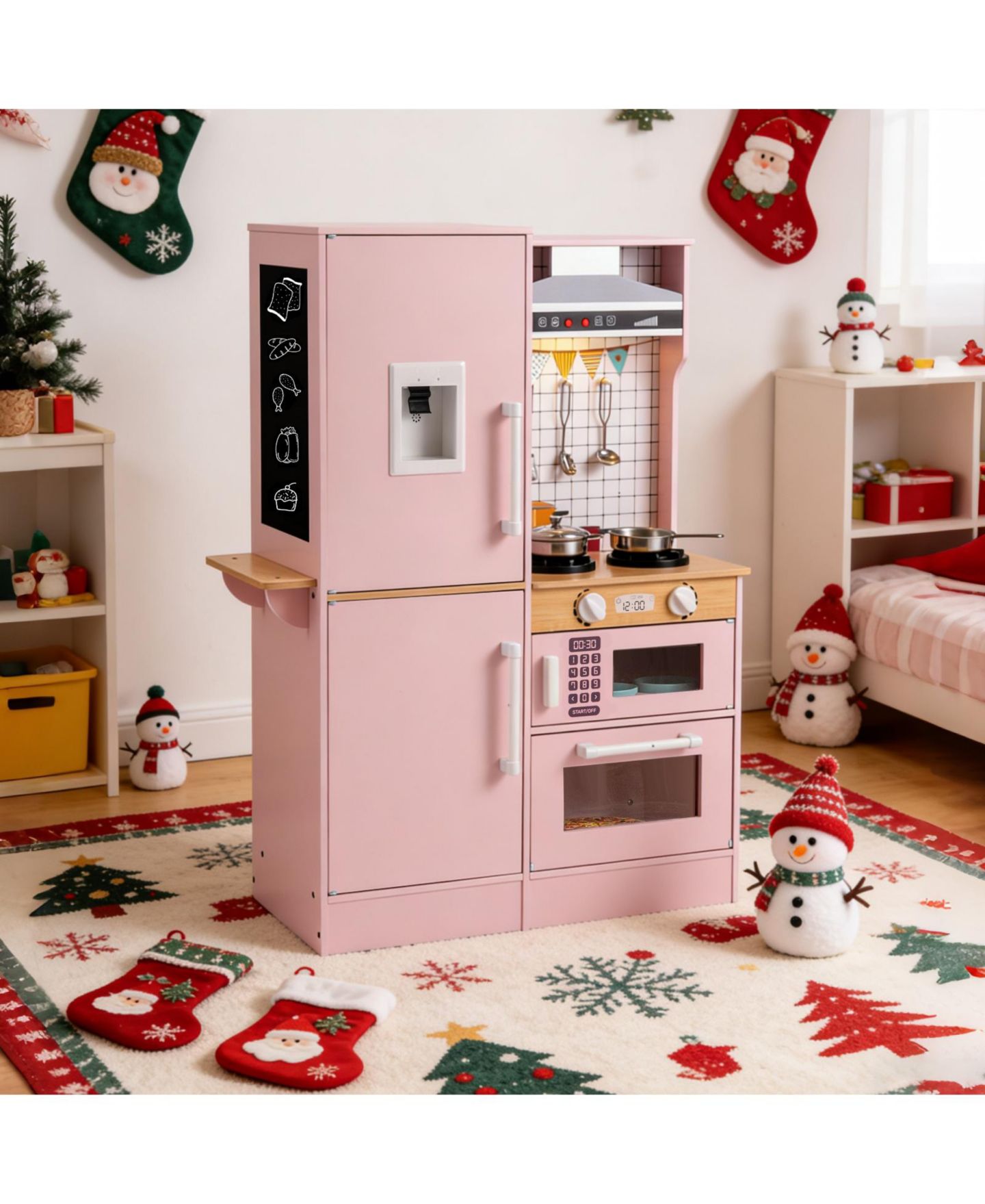 Детские игрушки Mecale Dual-Sided Kids Play Kitchen with Water Dispenser, 10-Piece Set, Ages 3+, цвет: Розовый — фото 8