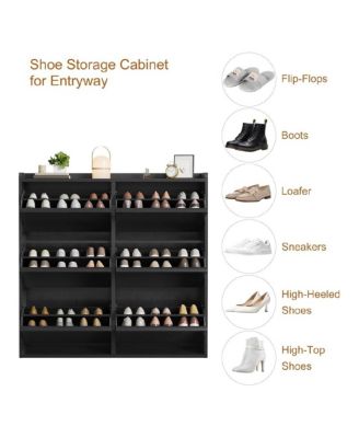 Shoe Cabinet with 6 Flip Drawers, Wooden Shoe Organizer Cabinet with Adjustable Shelf, Shoe Storage for Entryway, Hidden Shoe Cabinet