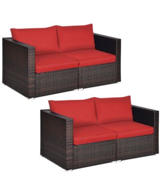 4PCS Patio Rattan Corner Sofa Sectional Furniture Set Black Cushion