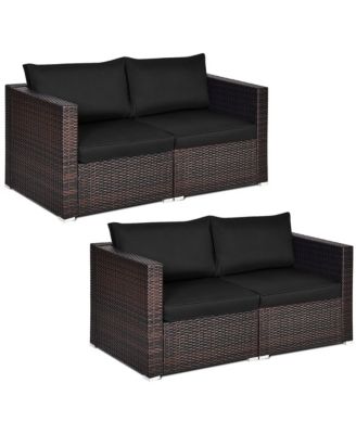 4PCS Patio Rattan Corner Sofa Sectional Furniture Set Black Cushion