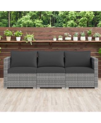 Outdoor 3-Piece PE Rattan Sectional Sofa Set with Cushions