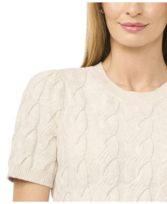 Women's Cable Puff-Sleeve Crew Neck Sweater