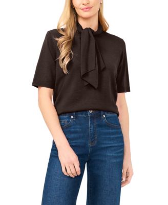Women's Tie Neck Short-Sleeve Sweater
