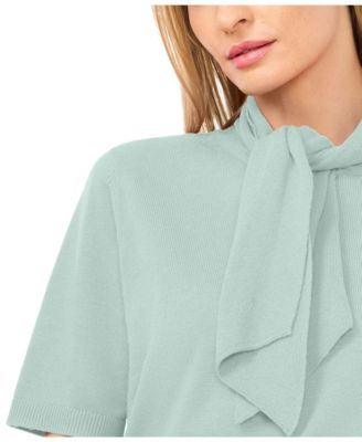 Women's Tie Neck Short-Sleeve Sweater