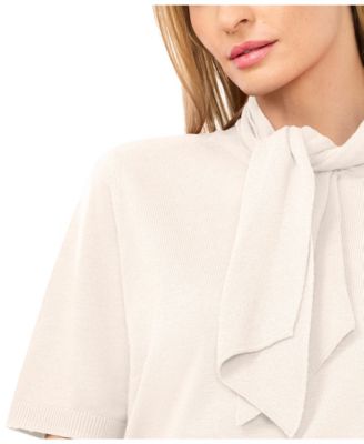 Women's Tie Neck Short-Sleeve Sweater