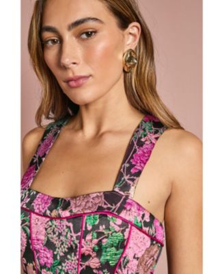 Women's Corset Jacquard Midi Dress