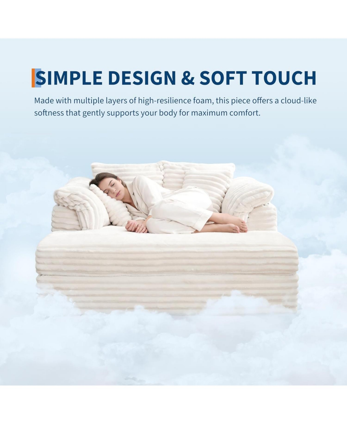 gaomon Oversized Chaise Lounge Chair Indoor Upholstered Sofa Bed with Throw Pillows and Armrests Comfy Corduroy Sleeper Couch